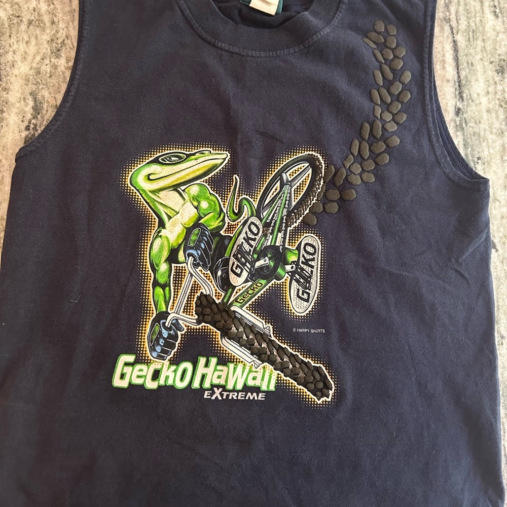 Kids Tank Top - Navy Blue with Green Graphic